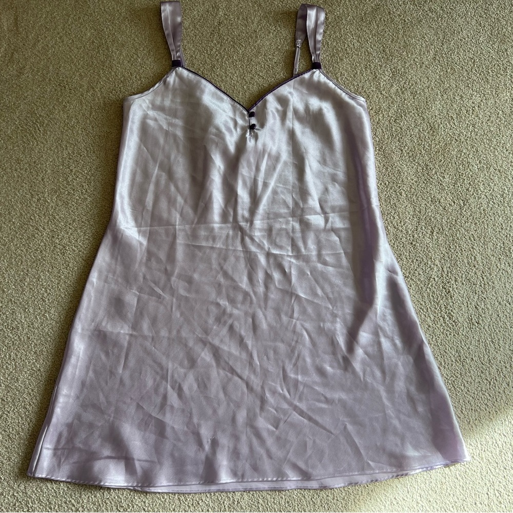 ENCHANTING Lavender PURPLE PASTEL SATIN Night NIGHTGOWN Slip Dress Gown Sleep M